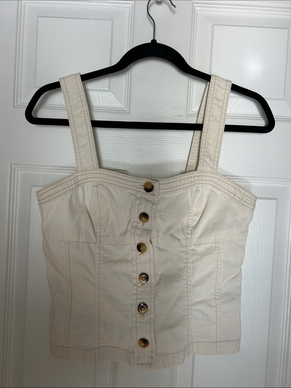Pilcro and the Letterpress Cream Button-Front Cropped Tank Top